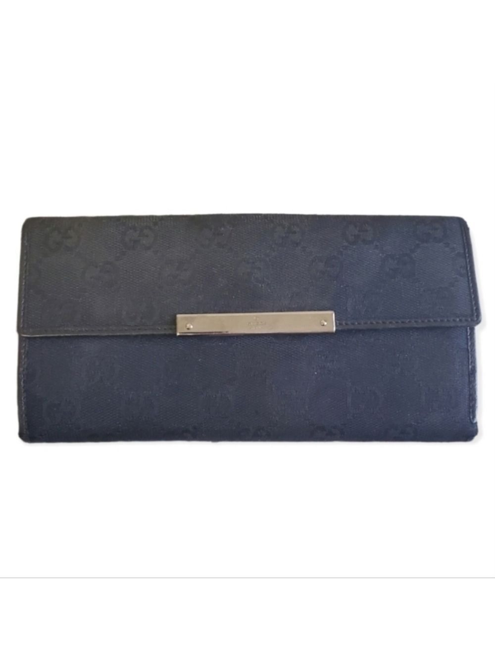 Gucci Monogram Canvas Long Flap Wallet Black Vintage